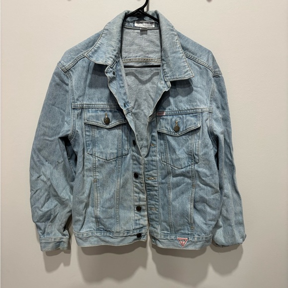Guess George’s Marciano Denim Jacket with Red Logo Patch with art work on back - Picture 2 of 6